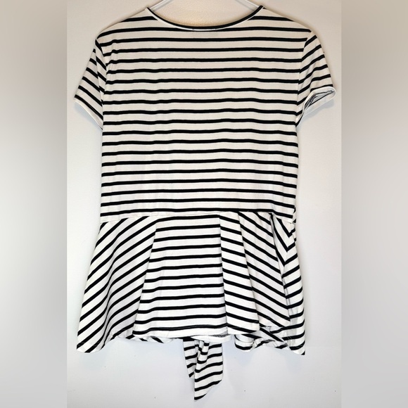Papillon Black White Striped Blouse SS with Tie Knot Wrap Front Womens Sz XL - Picture 5 of 7